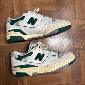 New Balance 550 White and Dark Green Sneakers